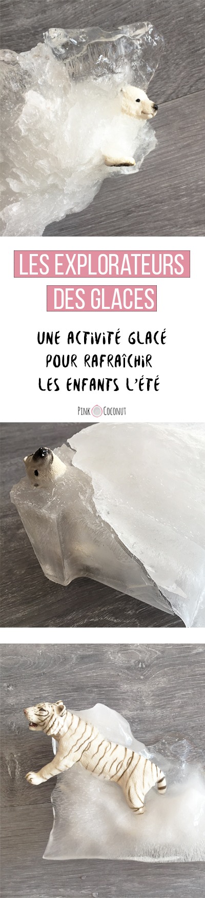Collage de photo allongé à destination de Pinterest, Les explorateurs de glace ! Une activité pour se rafraîchir avec les enfants pendant la canicule